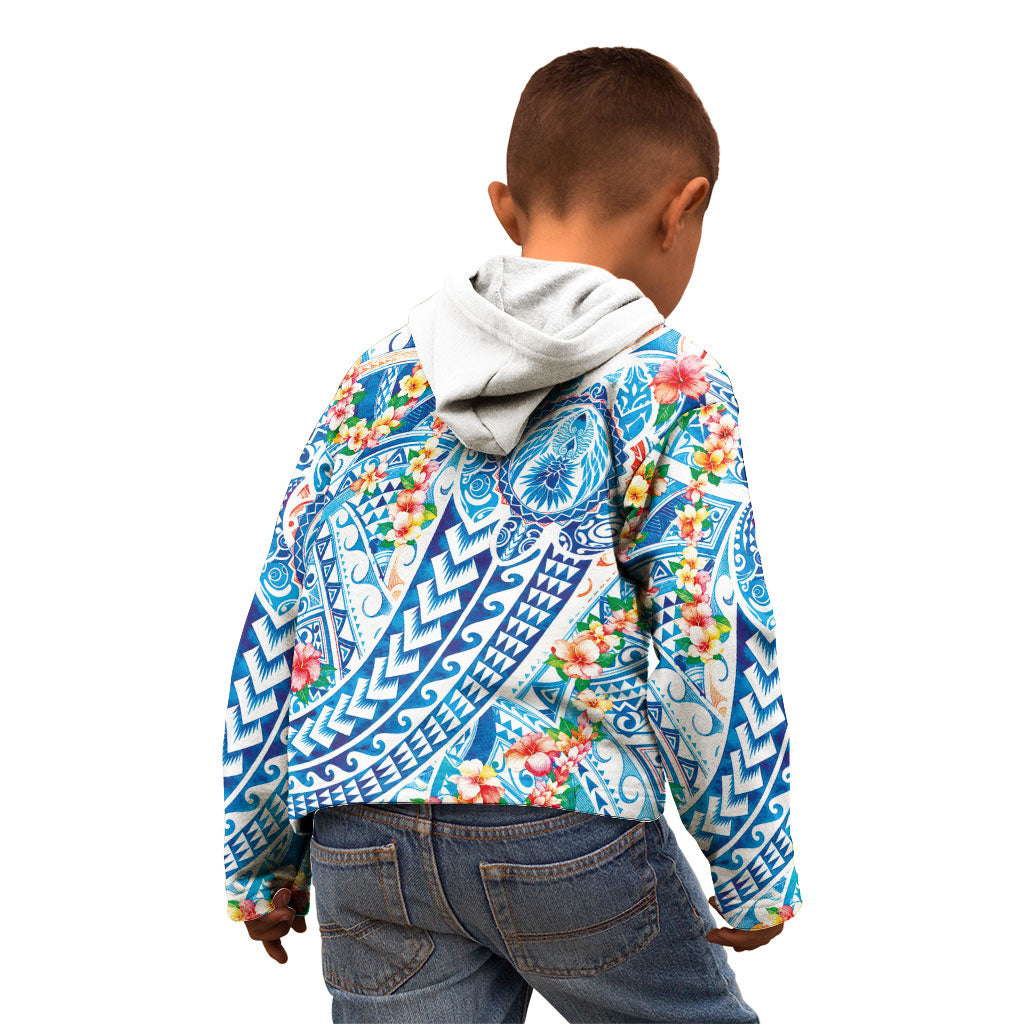 Hawaiian Turtle and Lei Kid Hoodie Tribal Kakau and Tropical Plants Human Heart