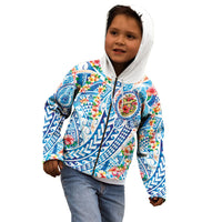 Hawaiian Turtle and Lei Kid Hoodie Tribal Kakau and Tropical Plants Human Heart