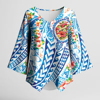 Hawaiian Turtle and Lei Kimono Sleeve Blouse Tribal Kakau and Tropical Plants Human Heart