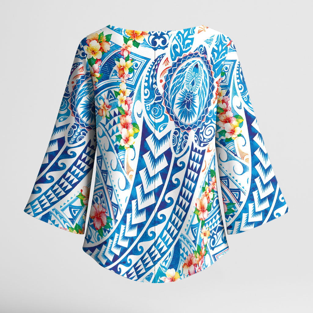 Hawaiian Turtle and Lei Kimono Sleeve Blouse Tribal Kakau and Tropical Plants Human Heart