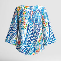 Hawaiian Turtle and Lei Kimono Sleeve Blouse Tribal Kakau and Tropical Plants Human Heart