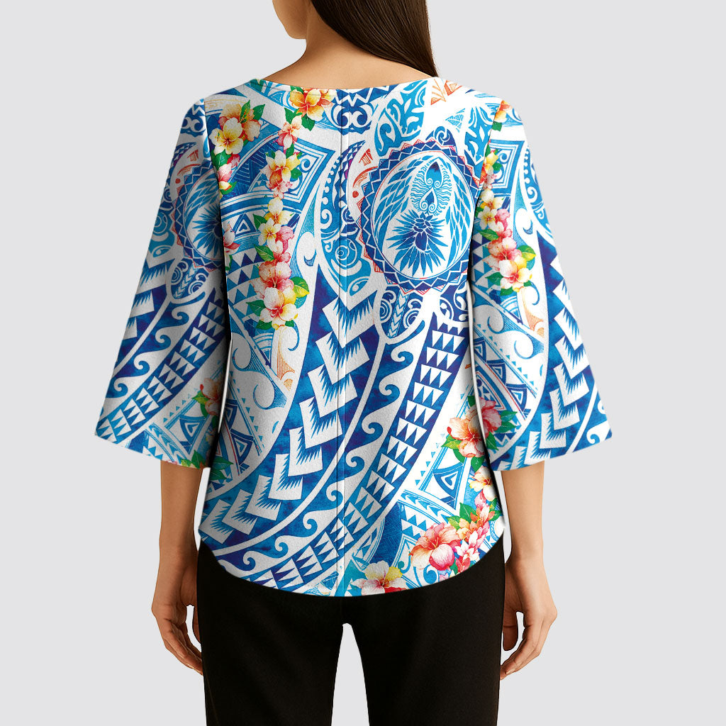 Hawaiian Turtle and Lei Kimono Sleeve Blouse Tribal Kakau and Tropical Plants Human Heart