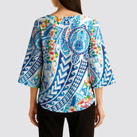 Hawaiian Turtle and Lei Kimono Sleeve Blouse Tribal Kakau and Tropical Plants Human Heart