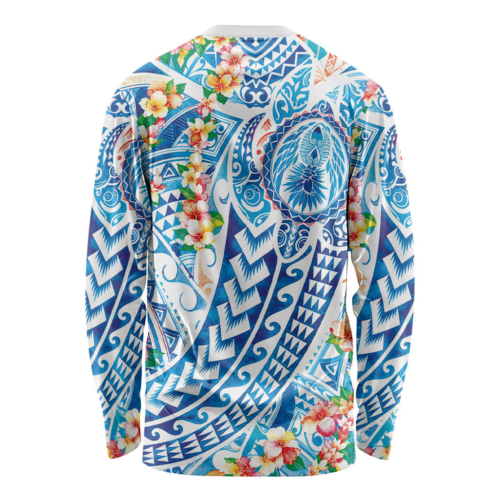Hawaiian Turtle and Lei Long Sleeve Shirt Tribal Kakau and Tropical Plants Human Heart
