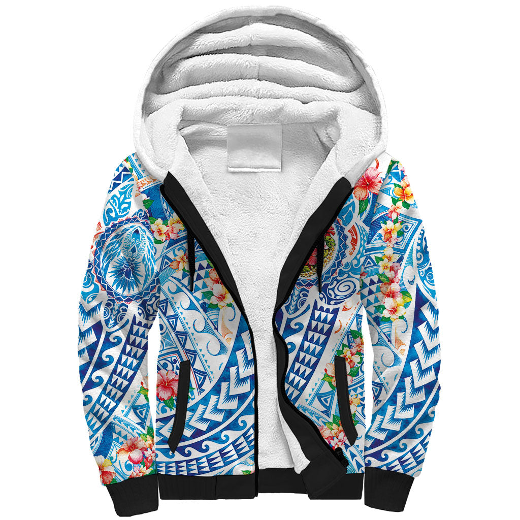 Hawaiian Turtle and Lei Sherpa Hoodie Tribal Kakau and Tropical Plants Human Heart LT03 Unisex Multicolor - Polynesian Pride