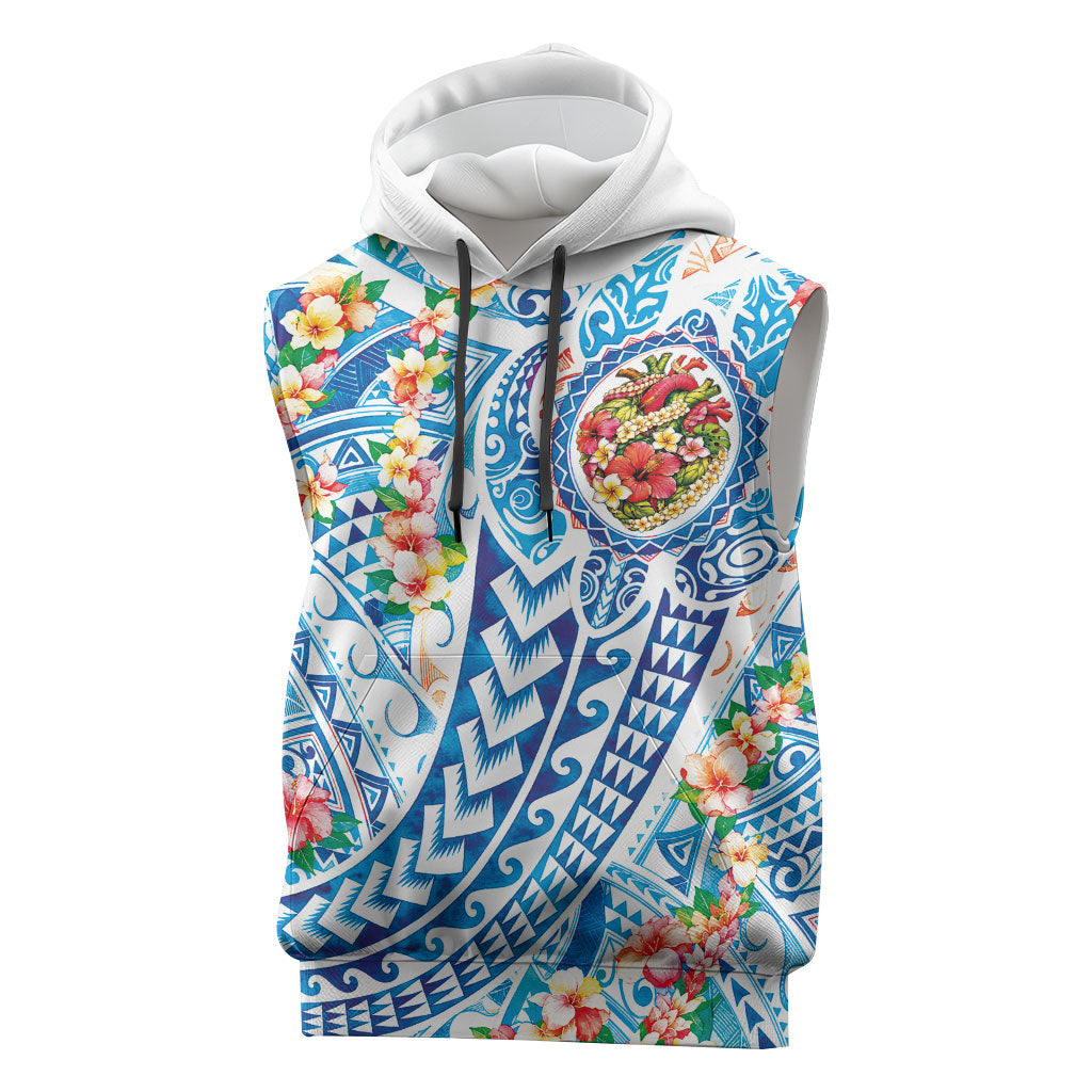 Hawaiian Turtle and Lei Sleeveless Hoodie Tribal Kakau and Tropical Plants Human Heart LT03 Multicolor - Polynesian Pride