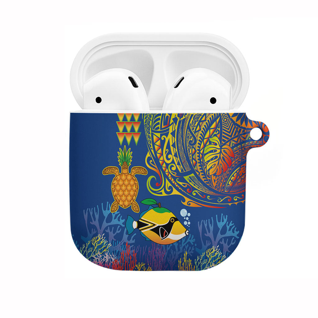 Hawaii Ocean AirPods Case Pineapple Turtle and Mango Reef Triggerfish and Kakau Tattoo