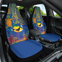 Hawaii Ocean Car Seat Cover Pineapple Turtle and Mango Reef Triggerfish and Kakau Tattoo