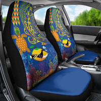 Hawaii Ocean Car Seat Cover Pineapple Turtle and Mango Reef Triggerfish and Kakau Tattoo