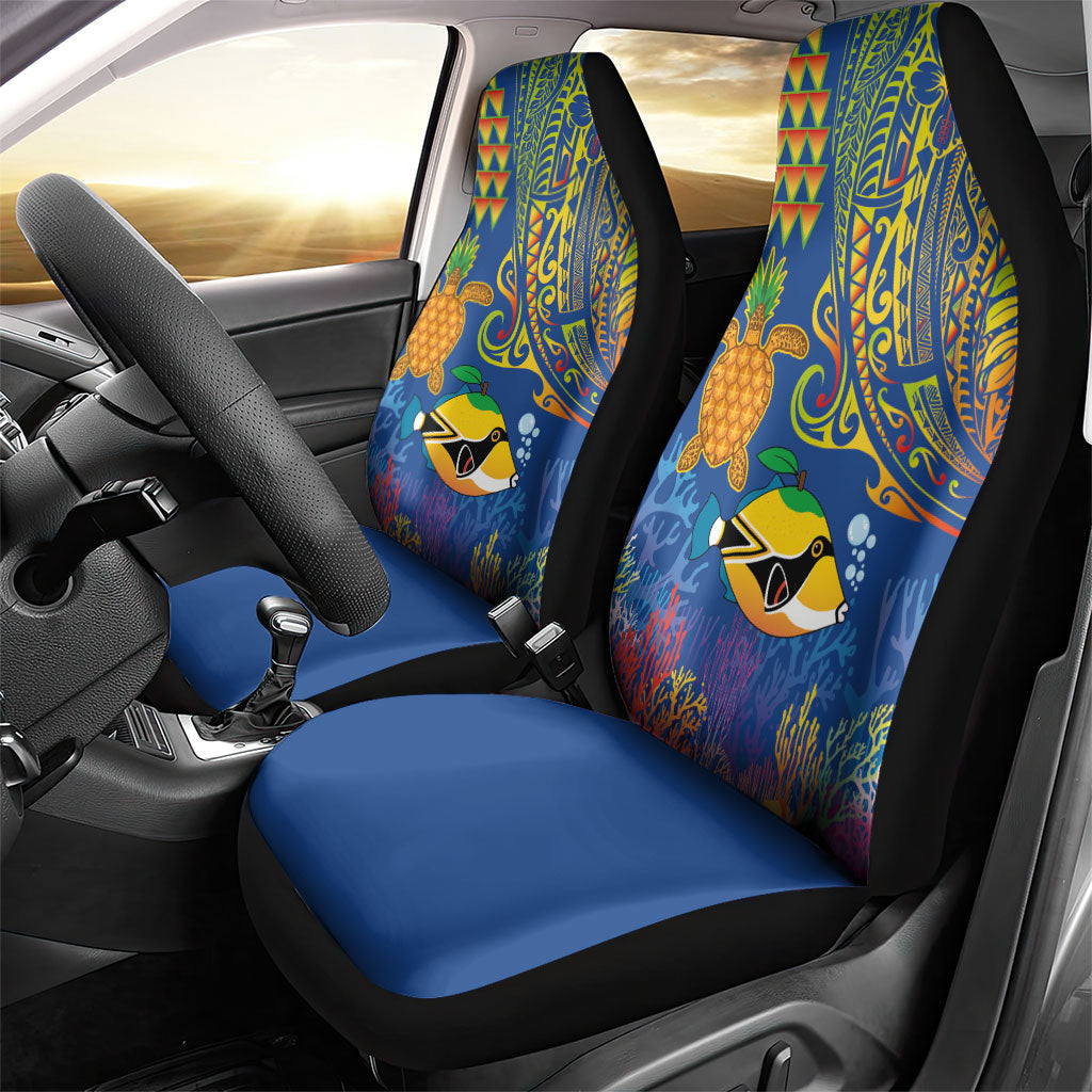 Hawaii Ocean Car Seat Cover Pineapple Turtle and Mango Reef Triggerfish and Kakau Tattoo