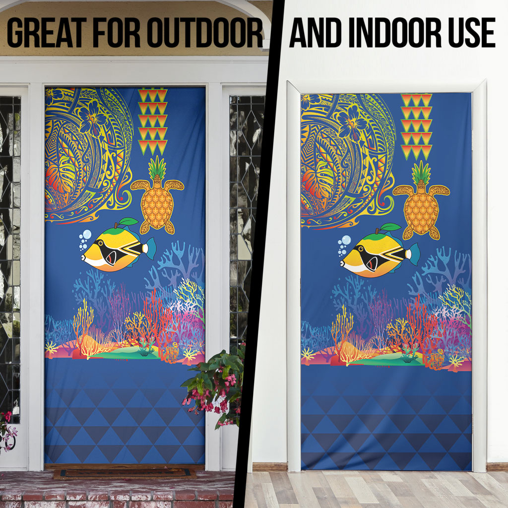 Hawaii Ocean Door Cover Pineapple Turtle and Mango Reef Triggerfish and Kakau Tattoo