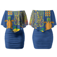 Hawaii Ocean Family Matching Off Shoulder Short Dress and Hawaiian Shirt Pineapple Turtle and Mango Reef Triggerfish and Kakau Tattoo