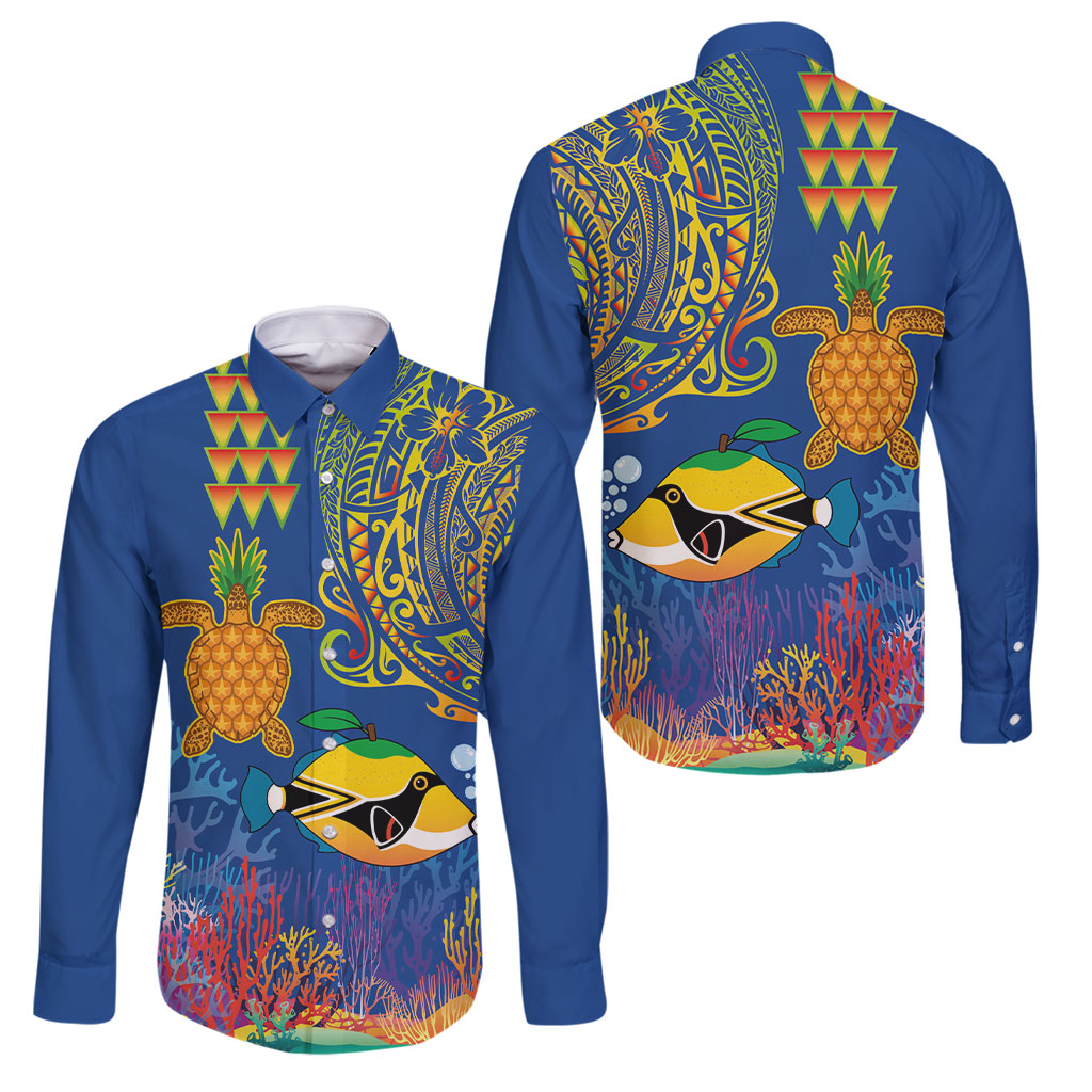 Hawaii Ocean Family Matching Off Shoulder Short Dress and Hawaiian Shirt Pineapple Turtle and Mango Reef Triggerfish and Kakau Tattoo
