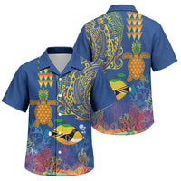 Hawaii Ocean Family Matching Off Shoulder Short Dress and Hawaiian Shirt Pineapple Turtle and Mango Reef Triggerfish and Kakau Tattoo