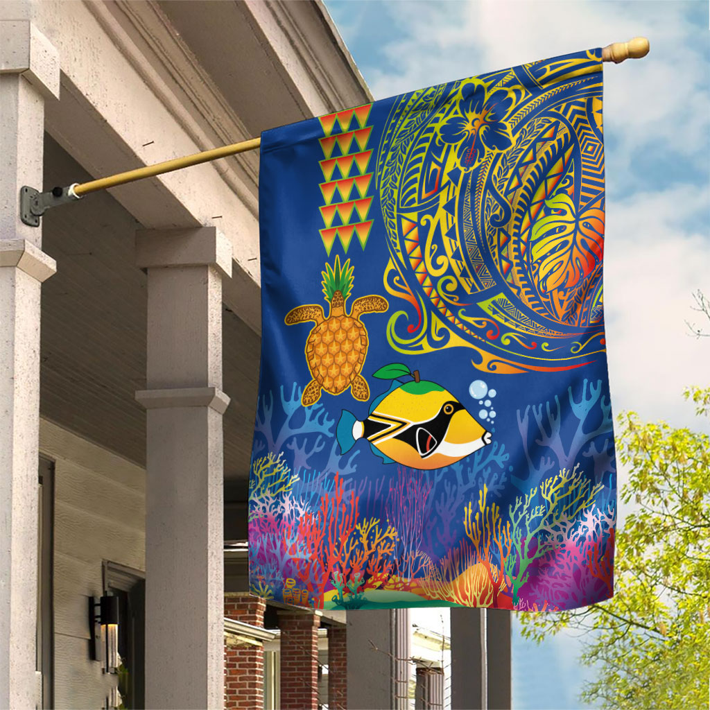 Hawaii Ocean Garden Flag Pineapple Turtle and Mango Reef Triggerfish and Kakau Tattoo