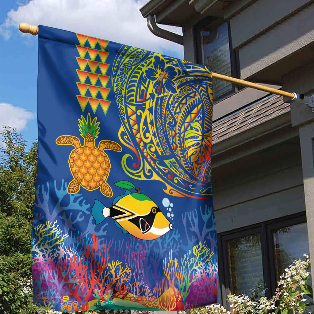 Hawaii Ocean Garden Flag Pineapple Turtle and Mango Reef Triggerfish and Kakau Tattoo