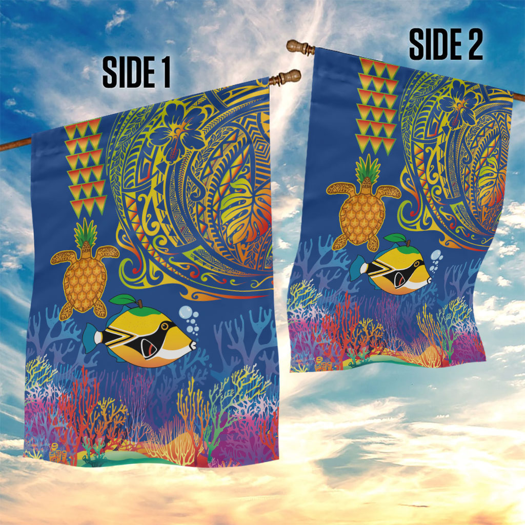 Hawaii Ocean Garden Flag Pineapple Turtle and Mango Reef Triggerfish and Kakau Tattoo