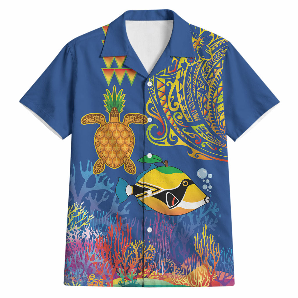Hawaii Ocean Hawaiian Shirt Pineapple Turtle and Mango Reef Triggerfish and Kakau Tattoo