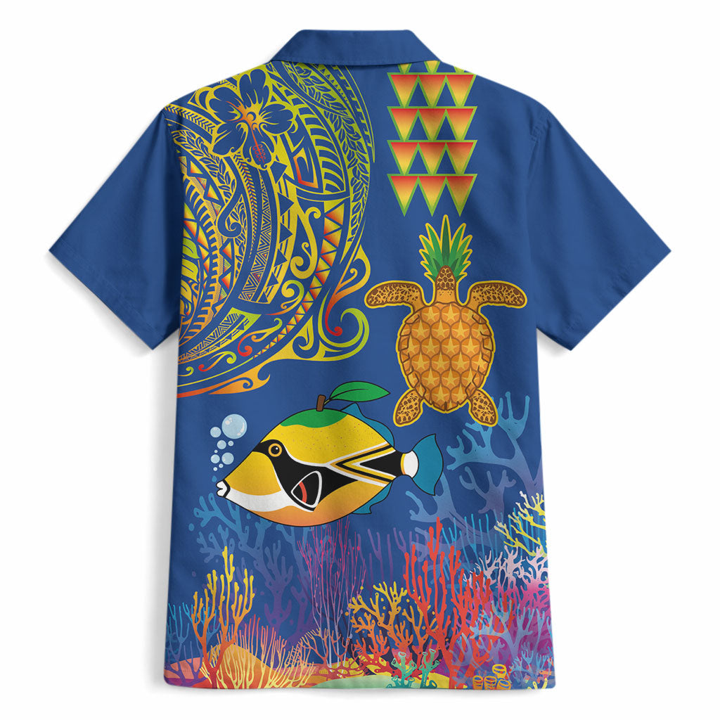 Hawaii Ocean Hawaiian Shirt Pineapple Turtle and Mango Reef Triggerfish and Kakau Tattoo