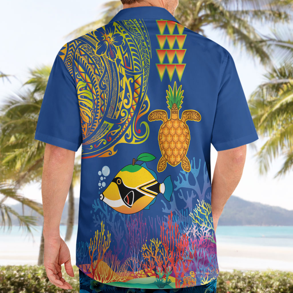 Hawaii Ocean Hawaiian Shirt Pineapple Turtle and Mango Reef Triggerfish and Kakau Tattoo