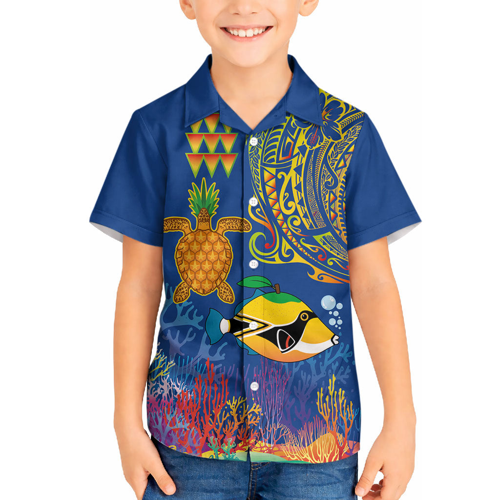 Hawaii Ocean Hawaiian Shirt Pineapple Turtle and Mango Reef Triggerfish and Kakau Tattoo