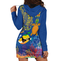 Hawaii Ocean Hoodie Dress Pineapple Turtle and Mango Reef Triggerfish and Kakau Tattoo