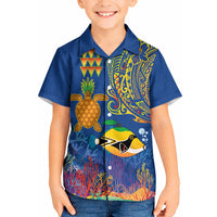 Hawaii Ocean Kid Hawaiian Shirt Pineapple Turtle and Mango Reef Triggerfish and Kakau Tattoo