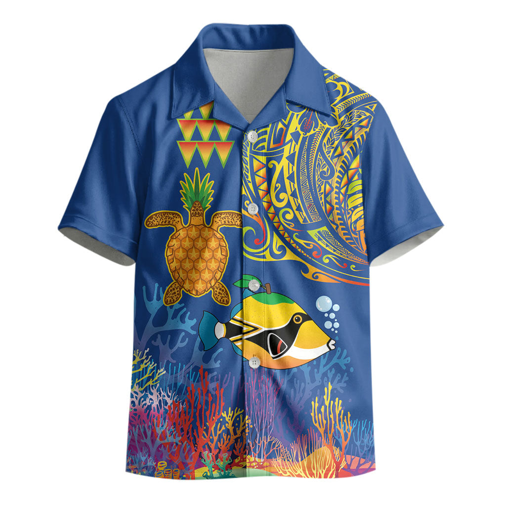 Hawaii Ocean Kid Hawaiian Shirt Pineapple Turtle and Mango Reef Triggerfish and Kakau Tattoo