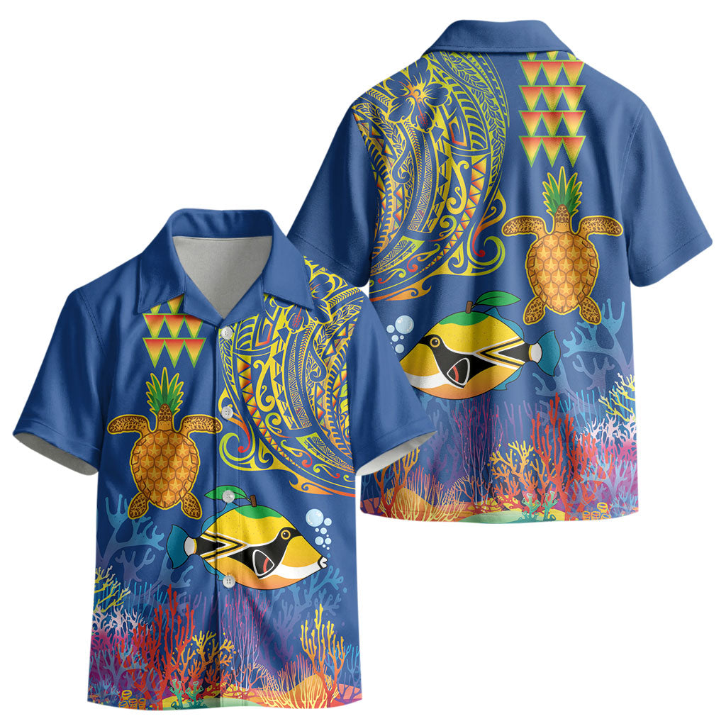 Hawaii Ocean Kid Hawaiian Shirt Pineapple Turtle and Mango Reef Triggerfish and Kakau Tattoo