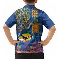 Hawaii Ocean Kid Hawaiian Shirt Pineapple Turtle and Mango Reef Triggerfish and Kakau Tattoo