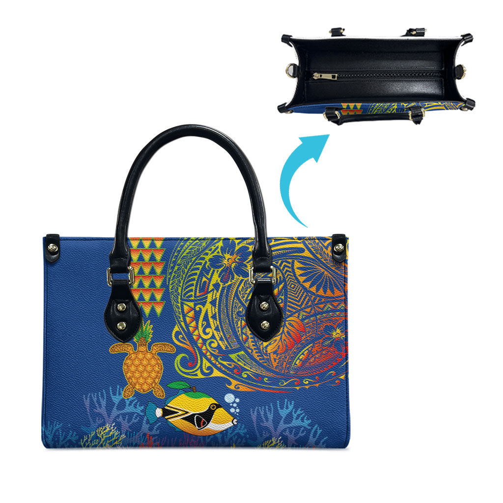 Hawaii Ocean Leather Bag Pineapple Turtle and Mango Reef Triggerfish and Kakau Tattoo