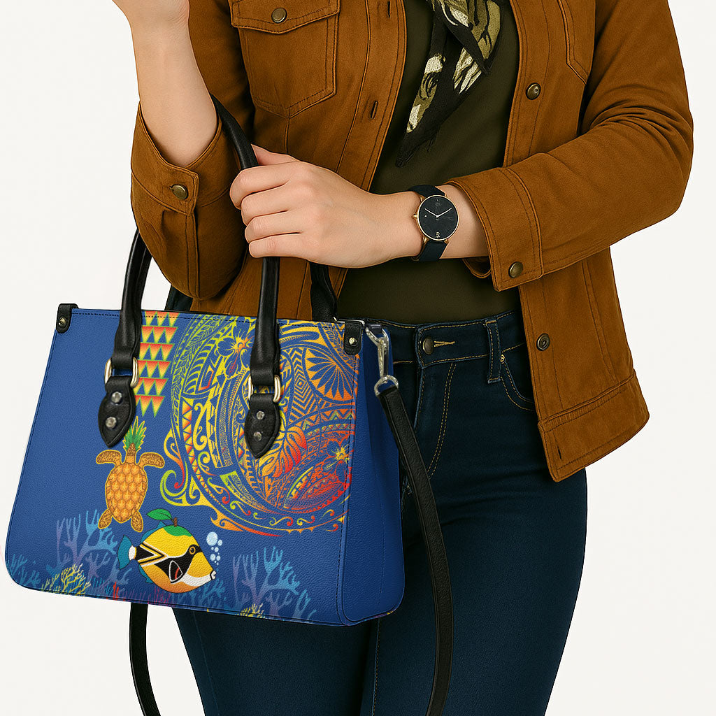 Hawaii Ocean Leather Bag Pineapple Turtle and Mango Reef Triggerfish and Kakau Tattoo