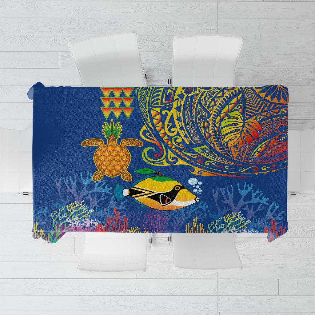 Hawaii Ocean Tablecloth Pineapple Turtle and Mango Reef Triggerfish and Kakau Tattoo