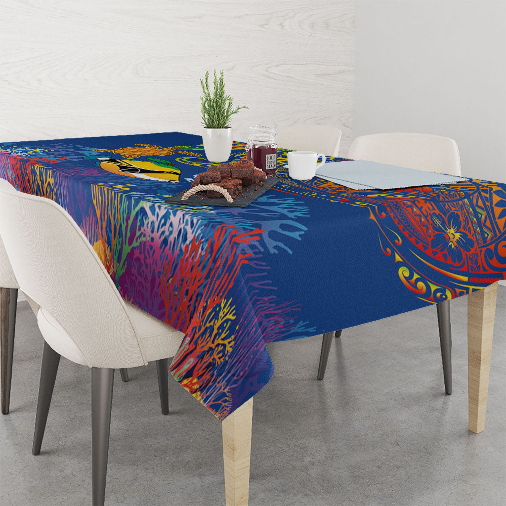 Hawaii Ocean Tablecloth Pineapple Turtle and Mango Reef Triggerfish and Kakau Tattoo