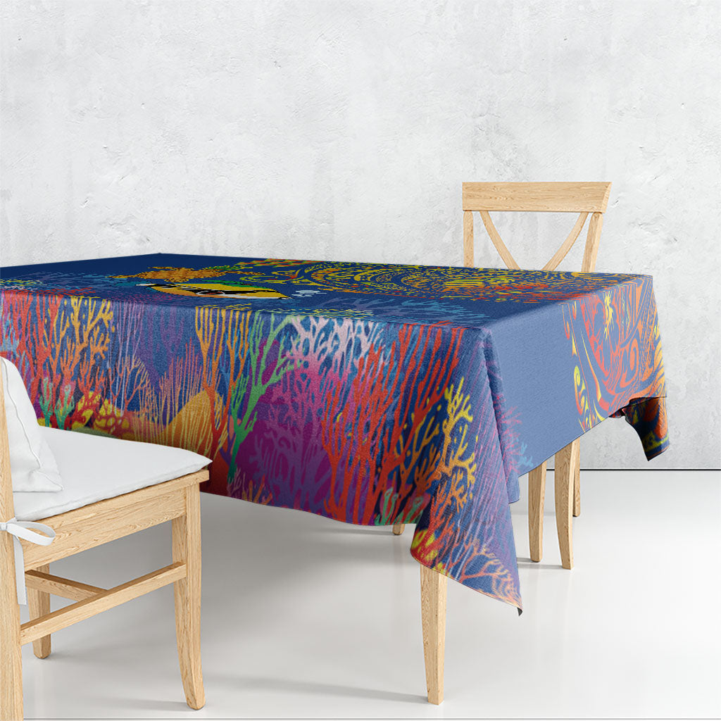 Hawaii Ocean Tablecloth Pineapple Turtle and Mango Reef Triggerfish and Kakau Tattoo