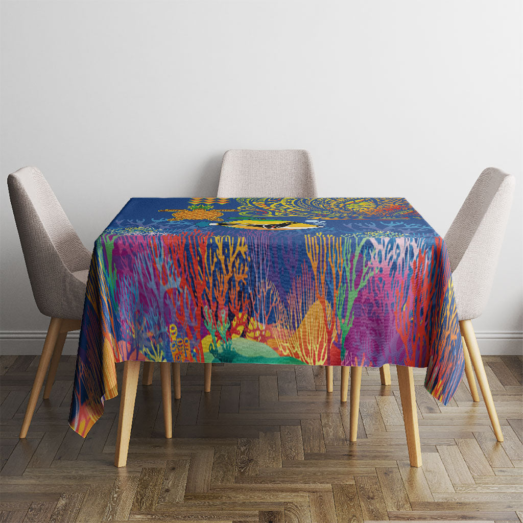 Hawaii Ocean Tablecloth Pineapple Turtle and Mango Reef Triggerfish and Kakau Tattoo