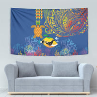Hawaii Ocean Tapestry Pineapple Turtle and Mango Reef Triggerfish and Kakau Tattoo