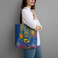 Hawaii Ocean Tote Bag Pineapple Turtle and Mango Reef Triggerfish and Kakau Tattoo