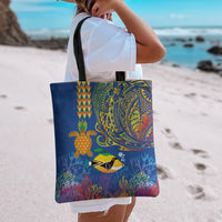 Hawaii Ocean Tote Bag Pineapple Turtle and Mango Reef Triggerfish and Kakau Tattoo