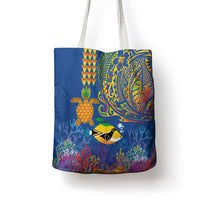 Hawaii Ocean Tote Bag Pineapple Turtle and Mango Reef Triggerfish and Kakau Tattoo