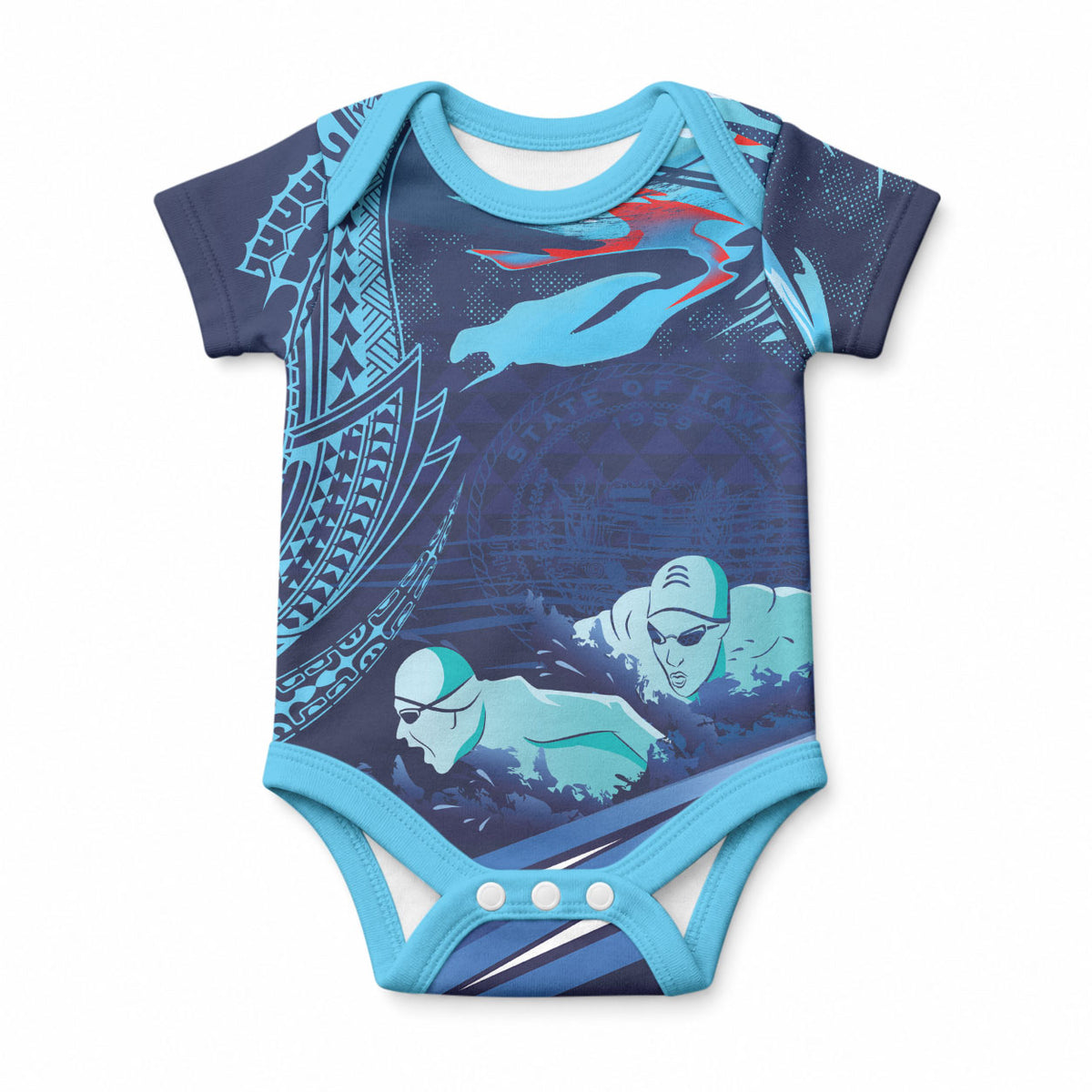 Personalized Hawaii Swimming Baby Onesie Tribal Sporty Style