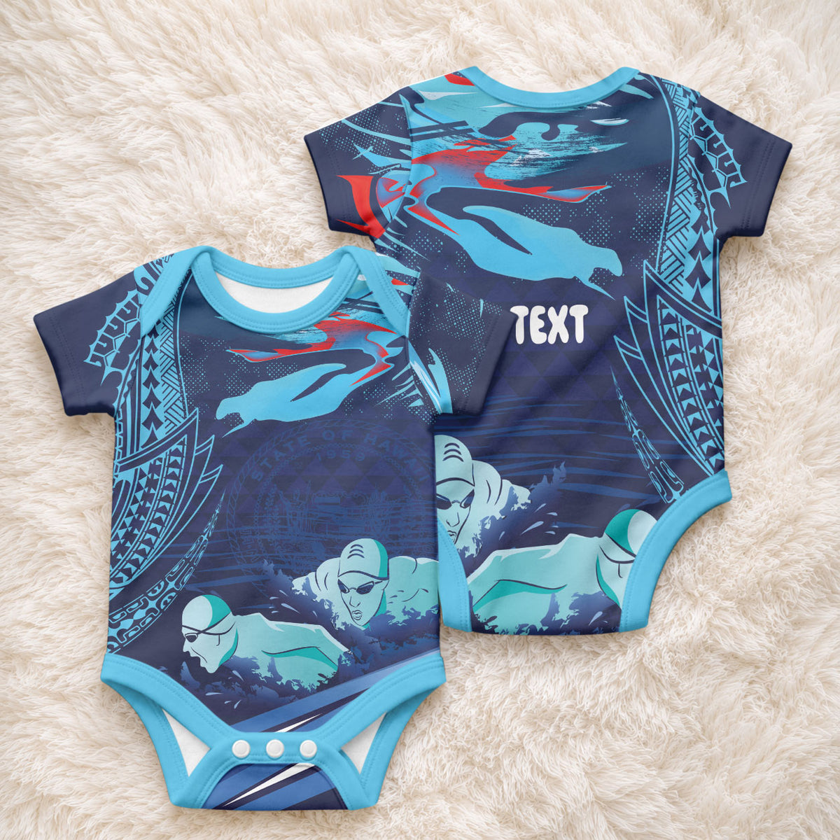 Personalized Hawaii Swimming Baby Onesie Tribal Sporty Style