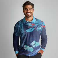 Personalized Hawaii Swimming Long Sleeve Polo Shirt Tribal Sporty Style