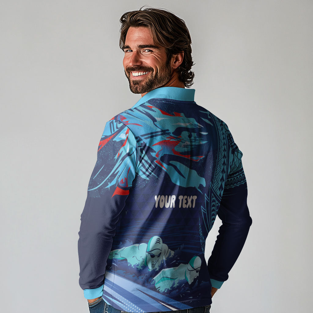 Personalized Hawaii Swimming Long Sleeve Polo Shirt Tribal Sporty Style