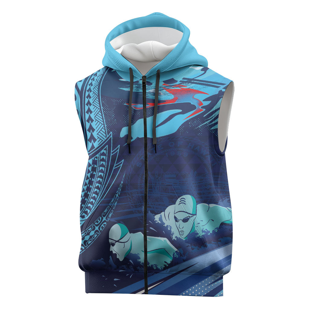 Personalized Hawaii Swimming Sleeveless Zip Hoodie Tribal Sporty Style LT03 Multicolor - Polynesian Pride