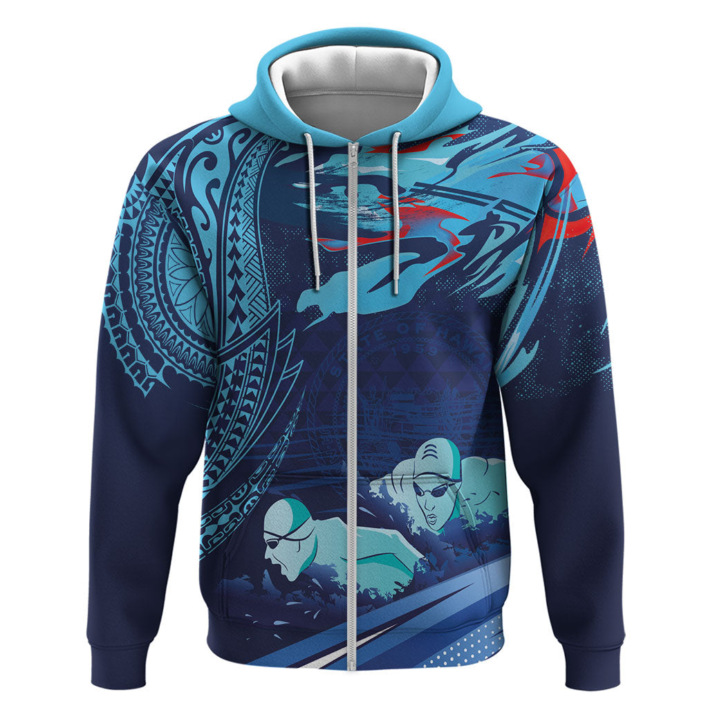 Personalized Hawaii Swimming Zip Hoodie Tribal Sporty Style LT03 Zip Hoodie Multicolor - Polynesian Pride