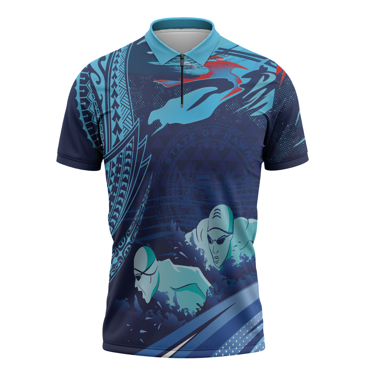 Personalized Hawaii Swimming Zipper Polo Shirt Tribal Sporty Style