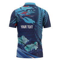 Personalized Hawaii Swimming Zipper Polo Shirt Tribal Sporty Style