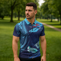Personalized Hawaii Swimming Zipper Polo Shirt Tribal Sporty Style