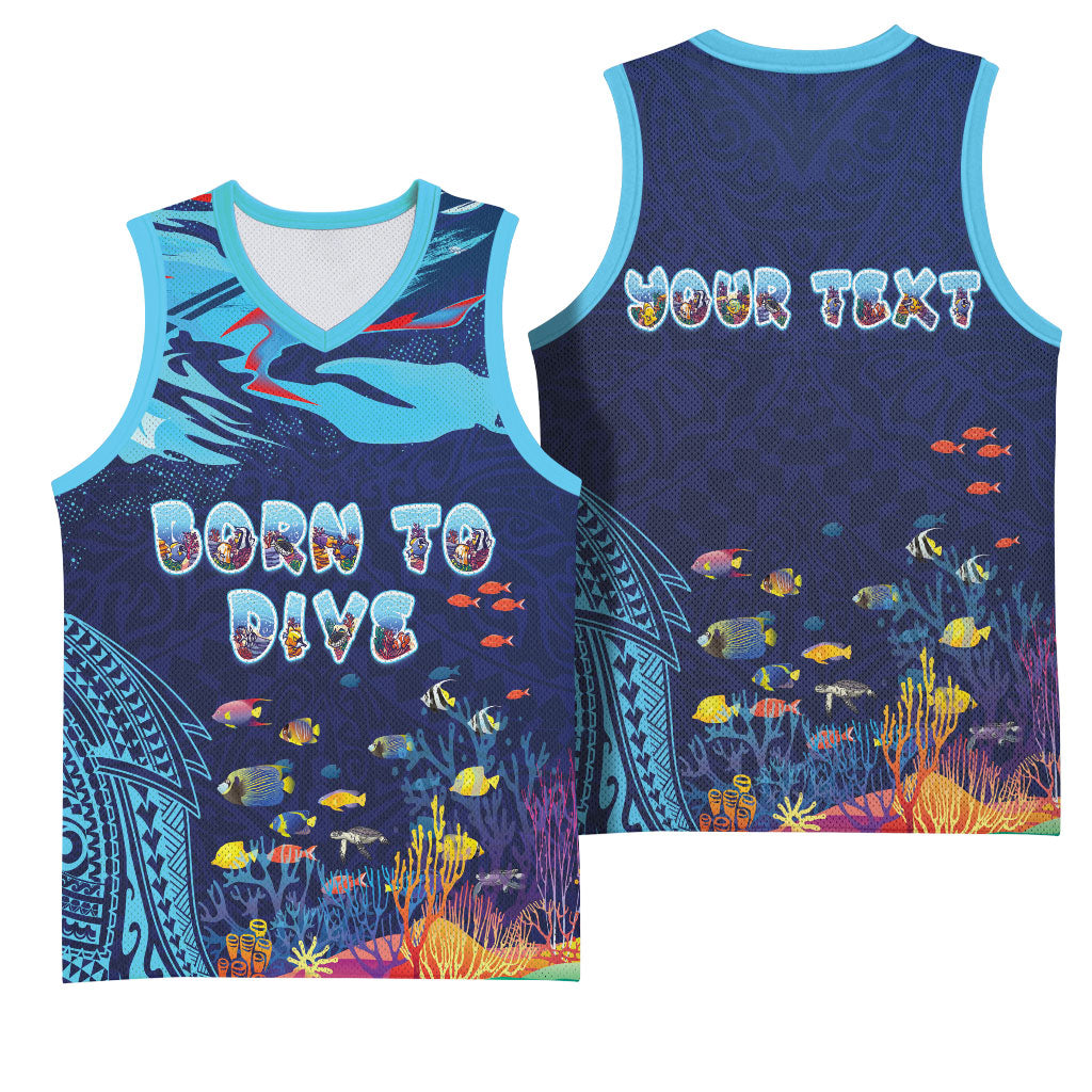 Personalized Hawaii Diving Basketball Jersey Tribal Pattern with Ocean Floor